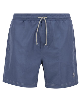 Brunello Cucinelli Technical Fabric Embroidered Logo Swim Trunks Light Blue
