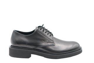 Tods Black Smooth Leather Lace-Up Derby Shoes with Flat Sole