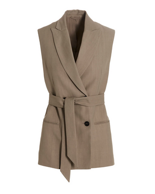 Brunello Cucinelli Linen Blend Double-Breast Belted Vest