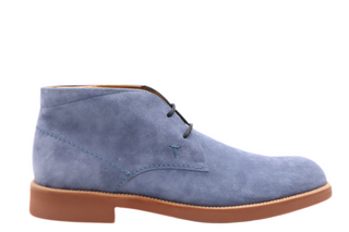 Tods Light Blue Suede Lace-Up Chukka Boots with Brown Sole