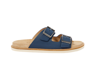 Brunello Cucinelli Blue Grained Leather Two-Strap Sandals