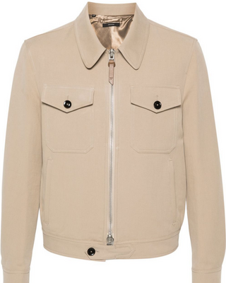 Tom Ford Twill Cotton Point-Collar Zip Blouson Jacket Beige