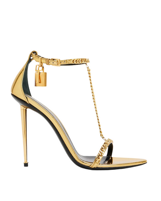 Tom Ford Metallic Leather Chain-Link Padlock Stiletto Sandals