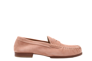 Tods Pale Pink Suede Ruched Moccasin Loafer