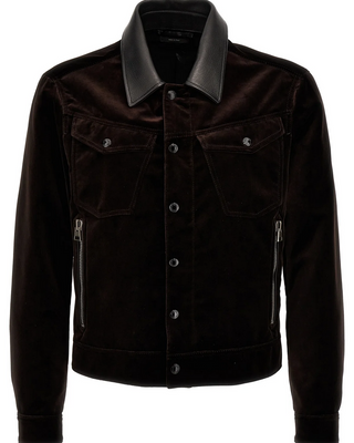 Tom Ford Velvet Leather-Collar Blouson Jacket Dark Brown