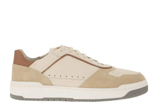 Brunello Cucinelli Leather and Suede White-Beige Low-Top Sneakers