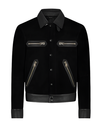 Tom Ford Soft Suede Contrast 4-Zip Western Jacket Black