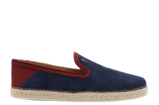Tods Navy Suede Espadrilles with Red Trim