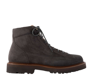 Brunello Cucinelli Suede Lace-Up Ankle Boots with Lug Sole