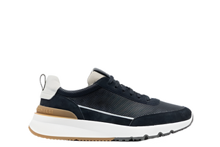 Brunello Cucinelli Suede Textured Low-Top Sneakers Contrast Sole Navy