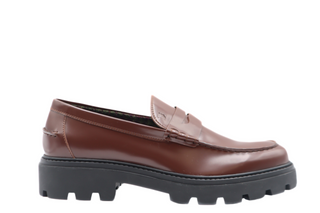 Tods Tod's Brown Polished Leather Penny Loafers with Lug Sole