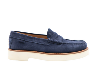 Tods Navy Suede Rubber Sole Moccasin Loafers