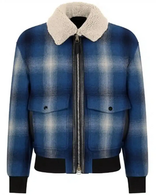 Tom Ford Plaid Wool Blend Sherpa Collar Bomber Jacket