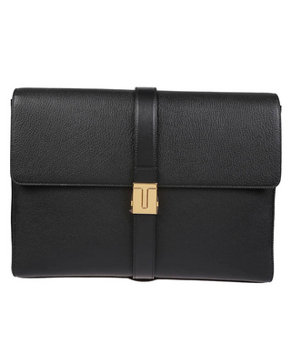 Tom Ford Pebbled Leather T-Buckle Flap Briefcase