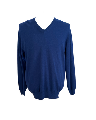 ETRO Navy Cashmere V-Neck Long-Sleeved Sweater