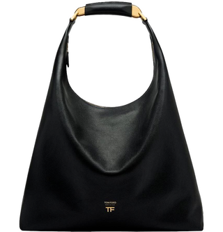 Tom Ford Grained Leather Gold-Tone Top Handle Hobo Bag