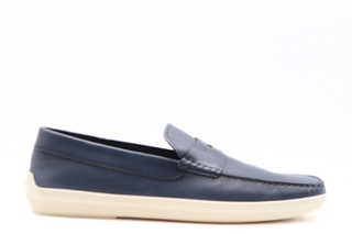 Tods Baltic Blue Leather Mocassin Loafer with Contrast Sole