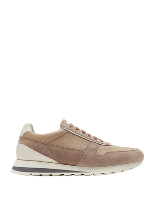 Brunello Cucinelli Mens Washed Suede and Calfskin Runners in Beige