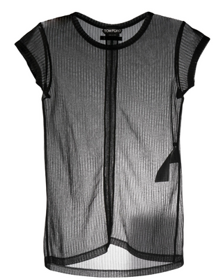 Tom Ford Sheer Ribbed Short Sleeve Blouse Black