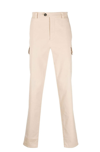 Brunello Cucinelli Cotton Blend Cargo Trousers with Side Pockets Dark Beige