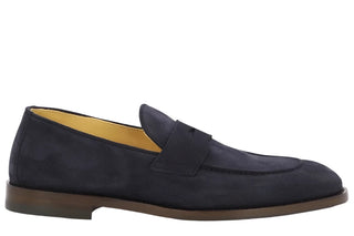 Brunello Cucinelli Suede Penny Slot Round Toe Loafers in Blue