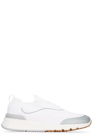 Brunello Cucinelli Knit Lace-Up Sneakers in White