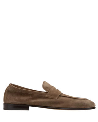 Brunello Cucinelli Suede Penny Loafers in Taupe