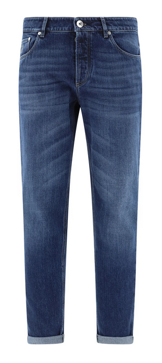 Brunello Cucinelli Washed Blue Denim Straight-Leg Jeans
