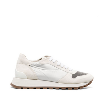 Brunello Cucinelli Suede and Textile Panel Low-Top Sneakers
