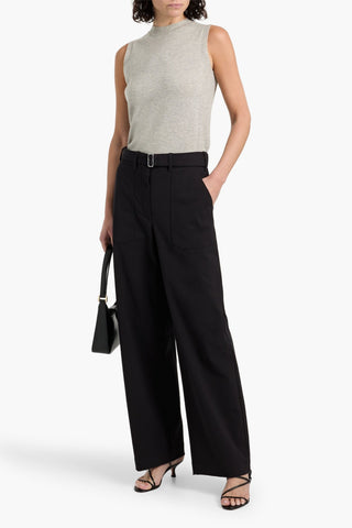 THEORY BELTED COTTON-BLEND TWILL WIDE-LEG PANTS - Size 2