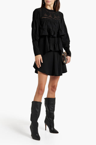 IRO MICHA MESH-PANELED TIERED CREPE MINI DRESS - Size 36