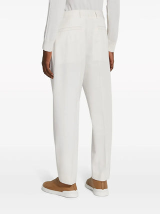 Zegna White Cotton Blend Flat-Front Trousers