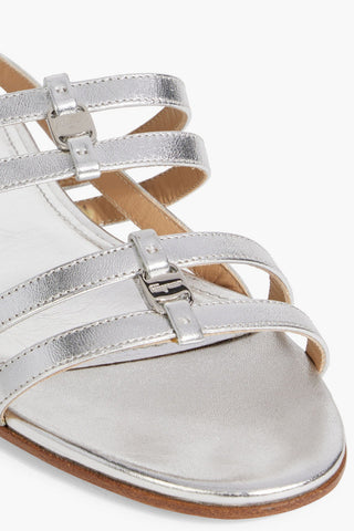 FERRAGAMO TYPA METALLIC LEATHER SLINGBACK SANDALS - Size 7