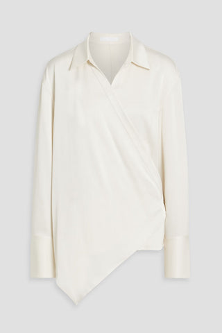 HELMUT LANG DRAPED STAIN-CREPE WRAP BLOUSE - Size XL
