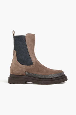 BRUNELLO CUCINELLI BEAD-EMBELLISHED SUEDE CHELSEA BOOTS - Size 37