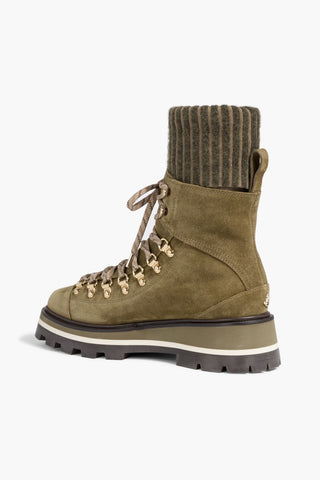 JIMMY CHOO CHIKE SUEDE AND RIBBED-KNIT HIKING BOOTS - Size 39