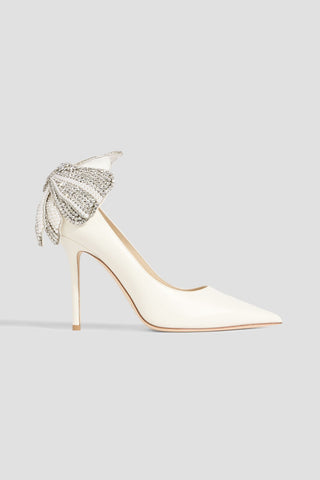 JIMMY CHOO LOVE 100 BOW-EMBELLISHED LEATHER PUMPS - Size 39.5