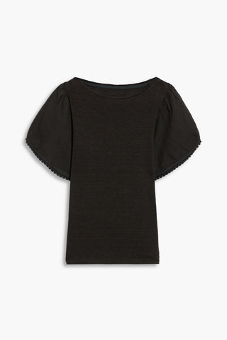 120% LINO PICOT-TRIMMED LINEN TOP - Size M