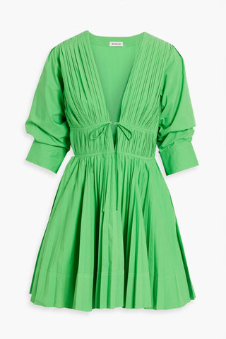 SIMKHAI STEPH PLEATED COTTON-BLEND POPLIN MINI DRESS - Size 6