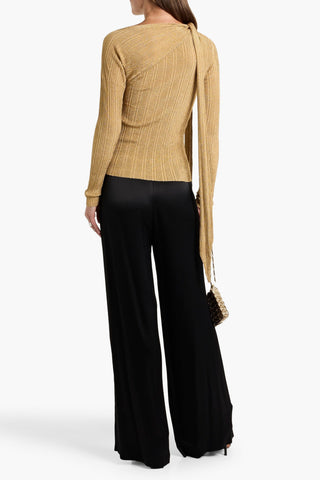 RABANNE TIE-DETAILED METALLIC PLISS-KNIT SWEATER - Size M