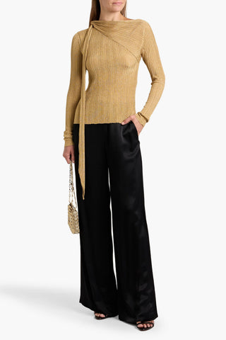 RABANNE TIE-DETAILED METALLIC PLISS-KNIT SWEATER - Size M