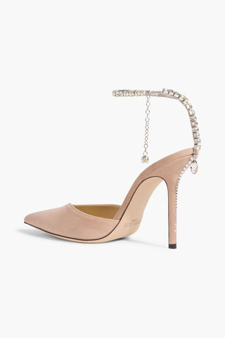 JIMMY CHOO SAEDA 100 CRYSTAL-EMBELLISHED SUEDE PUMPS - Size 38.5