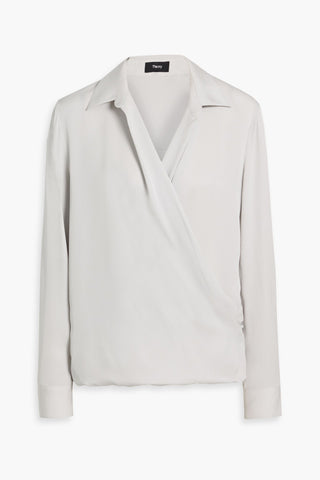 THEORY WRAP-EFFECT SILK CREPE DE CHINE BLOUSE - Size M