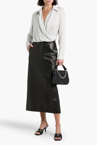 THEORY WRAP-EFFECT SILK CREPE DE CHINE BLOUSE - Size M