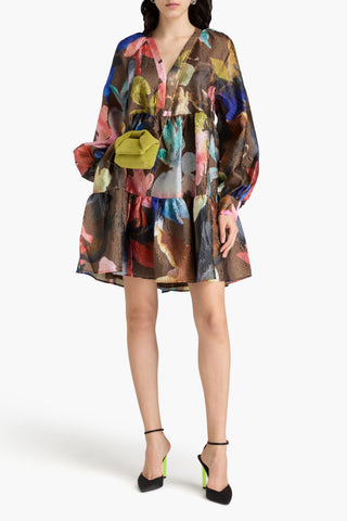 STINE GOYA TIERED FLORAL-PRINT CLOQU MINI DRESS - Size XXS