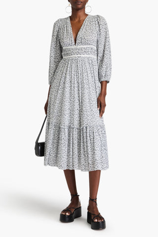 ULLA JOHNSON MALENA FLORAL-PRINT COTTON-CREPON MIDI DRESS - Size 6