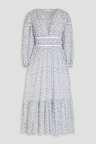 ULLA JOHNSON MALENA FLORAL-PRINT COTTON-CREPON MIDI DRESS - Size 6