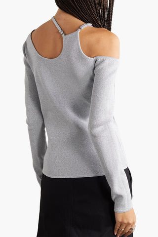 JW ANDERSON CUTOUT METALLIC STRETCH-KNIT TOP - Size S
