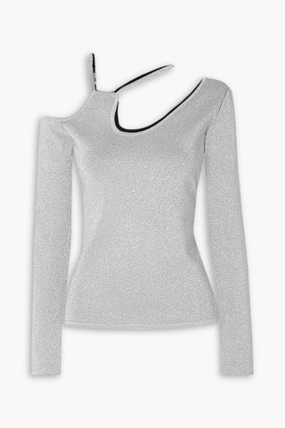 JW ANDERSON CUTOUT METALLIC STRETCH-KNIT TOP - Size S