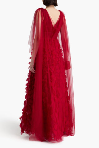 MARCHESA NOTTE APPLIQUD PLISS-TULLE AND ORGANZA GOWN - Size 6